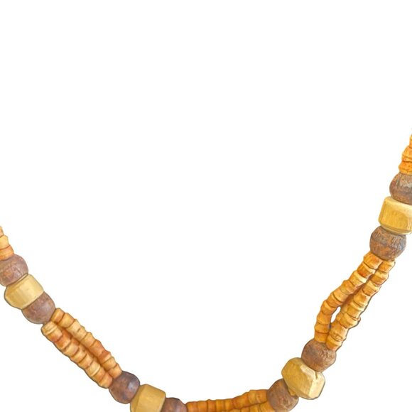 Vintage Wood Beaded Necklace With Earthy Tones 30" - Picture 2 of 5